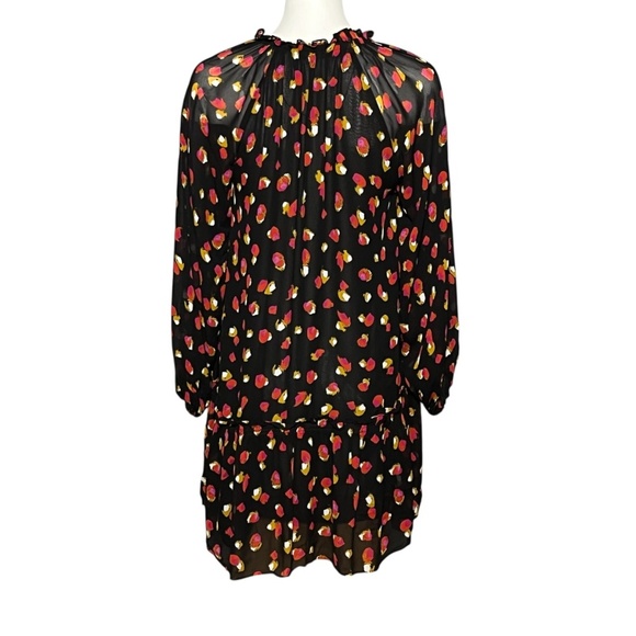 Derek Lam 10 Crosby Black Sheer Long Sleeve Mini Dress Red Print Designer Size 4 - Picture 3 of 7